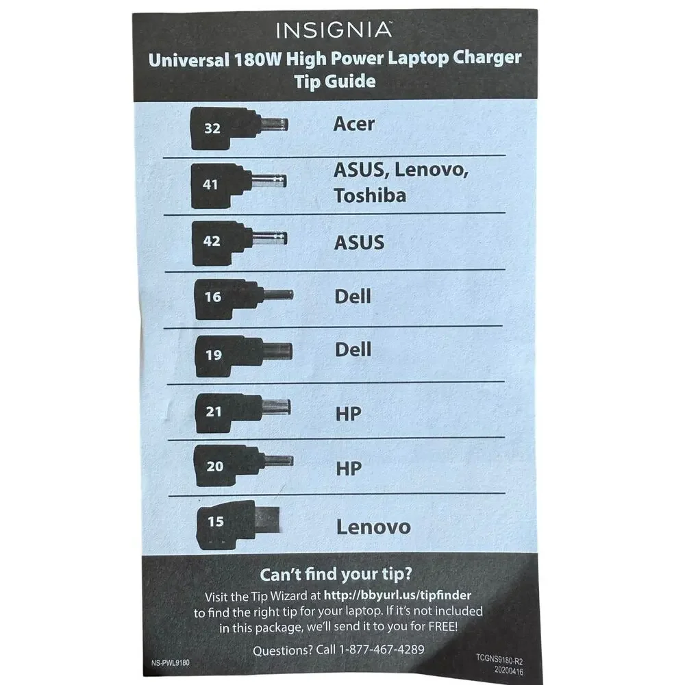 Insignia Universal 180 W High Power Laptop Charger 8 Adapters for Dell HP & more